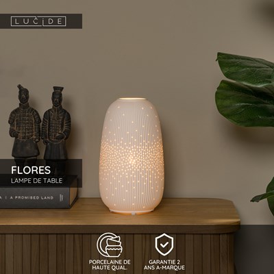 Lucide FLORES - Lampe de table - Ø 14,1 cm - 1xE14 - Blanc